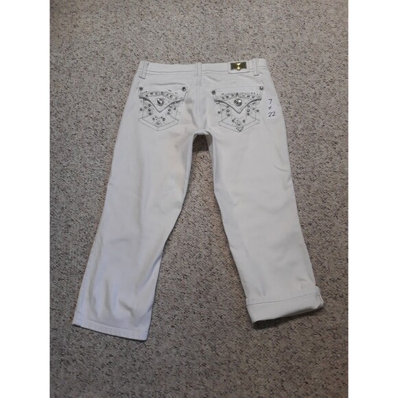 7/27 Grace In La Low Rise Embellished White Bling Capris - Picture 2 of 5
